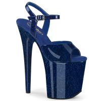 FLAMINGO-809GP Pleaser high heels platform ankle strap sandal navyblue glitter patent