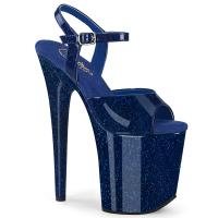 FLAMINGO-809GP Pleaser vegan High Heels Plateausandaletten marineblau Glitter Lack