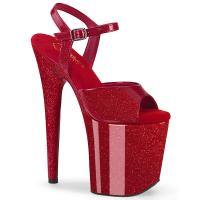 FLAMINGO-809GP Pleaser vegan High Heels Plateausandaletten rubinrot Glitter Lack