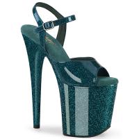 FLAMINGO-809GP Pleaser high heels platform ankle strap sandal teal glitter patent