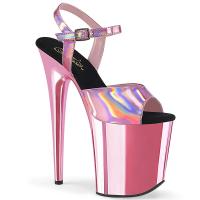 FLAMINGO-809HG Pleaser High-Heels Sandaletten babypink chrom mit Hologrammriemchen