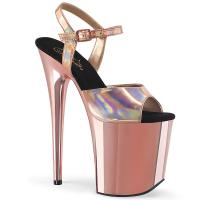 FLAMINGO-809HG vegan Pleaser high heels ankle strap sandal rose gold hologram chrome