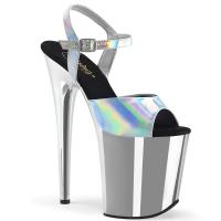 FLAMINGO-809HG vegan Pleaser high heels ankle strap sandal silver hologram chrome