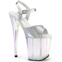 FLAMINGO-809HT Pleaser Damen High Heels Plateausandaletten Holo silber Lack