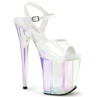 FLAMINGO-809HT Pleaser high heels platform ankle strap sandal white holo tinted