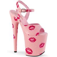 FLAMINGO-809KISSES Pleaser high heels ankle strap sandal baby pink with lip print