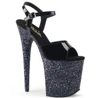 FLAMINGO-809LG Pleaser high heels platform sandal black patent multi glitter