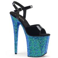 FLAMINGO-809LG Pleaser high heels platform sandal black patent blue multi glitter
