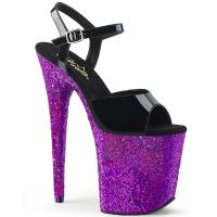 FLAMINGO-809LG Pleaser high heels platform sandal black patent purple multi glitter