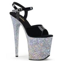 FLAMINGO-809LG Pleaser high heels platform sandal black patent silver multi glitter