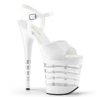 FLAMINGO-809LN Pleaser High-Heels Sandaletten weiß Lack mit Streifenplateau