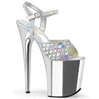 FLAMINGO-809MMRS Pleaser high heels platform sandal silver chrome hologram
