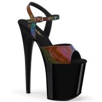 FLAMINGO-809RBDT vegan Pleaser high heels ankle strap sandal rainbow hologram black