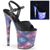 FLAMINGO-809REFL Pleaser high heels ankle strap sandal black reflective galaxy purple-blue