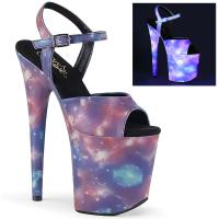 FLAMINGO-809REFL Pleaser high heels ankle strap sandal reflective galaxy effect purple-blue