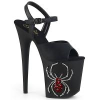 FLAMINGO-809RSSP Pleaser high heels platform sandal black rhinestone spider applique