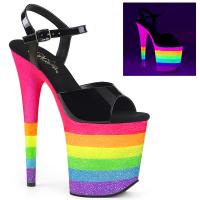 FLAMINGO-809UVRB Pleaser high heels platform sandal black neon rainbow glitter
