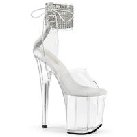 FLAMINGO-824RS Pleaser High Heel Plateau Sandaletten Strass Manschette klar