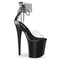 FLAMINGO-824RS Pleaser High Heel Plateau Sandaletten Strass Manschette klar schwarz