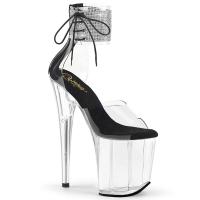 FLAMINGO-824RS Pleaser High Heel Plateau Sandaletten Strass Manschette klar schwarz