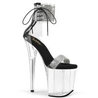 FLAMINGO-827RS Pleaser Damen Plateausandaletten Strass Manschette klar schwarz