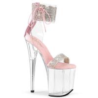 FLAMINGO-827RS Pleaser Damen Plateausandaletten Strass Manschette klar babypink