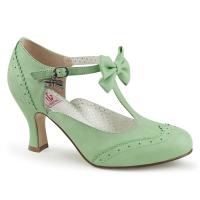 FLAPPER-11 Pin Up Couture Lochmuster T-Riemchen Schleifen Pumps mint Lederlook