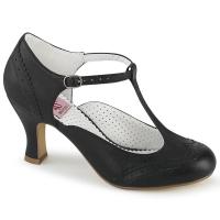 FLAPPER-26 Pin Up Couture Lochmuster T-Riemchen Pumps Schwarz Lederoptik