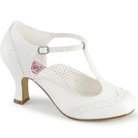 FLAPPER-26 Pin Up Couture Lochmuster T-Riemchen Pumps weiß Lederoptik