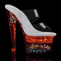 FLASHDANCE-702SQ Pleaser Damen High Heels Plateaupantoletten klar Multi Pailletten LED