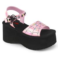 FUNN-10 DemoniaCult platform ankle strap sandal spider web detail baby pink holo patent
