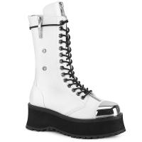GRAVEDIGGER-14 DemoniaCult platform lace-up mid calf boot white matte