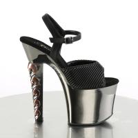 HEX-709 Pleaser High-Heels Plateausandaletten schwarz zinn chrom fünf Totenköpfe