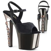 HEX-709 Pleaser High-Heels Plateausandaletten schwarz zinn chrom fünf Totenköpfe