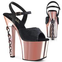 HEX-709 Pleaser High-Heels Plateausandaletten schwarz rosegold chrom fünf Totenköpfe
