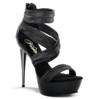 IMPULSE-558 Pleaser high heels ruched criss cross ankle strap sandal black matte