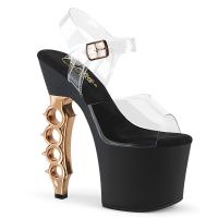 IRONGRIP-708 Pleaser vegane ankle strap sandal clear black copper brushed knuckles heel