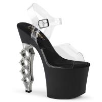 IRONGRIP-708 Pleaser vegane ankle strap sandal clear black silver brushed knuckles heel