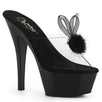 KISS-201BUNNY Pleaser high heels platform mules clear black rhinestone ear