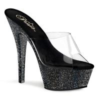 KISS-201MG Pleaser high heels platform mules clear black mini glitter