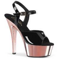 KISS-209 Pleaser high heels platform two tone ankle strap sandal black patent rose gold chrome