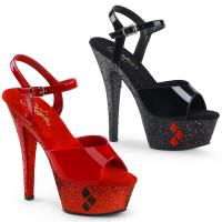 KISS-209HQ Pleaser high heels platform sandal black red glitter harley quinn