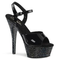 KISS-209MG Pleaser High-Heels Plateausandaletten schwarz Lack mit Miniglitter