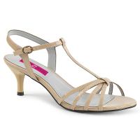 KITTEN-06 Pleaser Pink Label Damen Riemchen Sandaletten Kitten Absatz creme Lack
