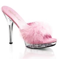 LIP-101-8 Fabulicious High-Heels Pantoletten babypink klar Satin mit Federflausch