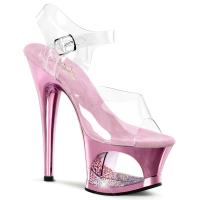 MOON-708DMCH Pleaser High-Heels Cut-Out-Plateau Sandaletten klar babypink chrom