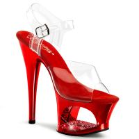 MOON-708DMCH Pleaser High-Heels Cut-Out-Plateau Sandaletten klar rot chrom Strass