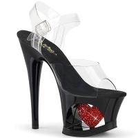 MOON-708HRS Pleaser High-Heels Cut-Out-Plateau Sandaletten klar schwarz rotes Herz