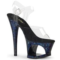 MOON-708HSP Pleaser ankle strap platform high heels sandal clear midnight blue holographic shatter