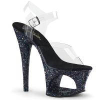 MOON-708LG Pleaser high heels sandal cut-out platform clear black multi glitter